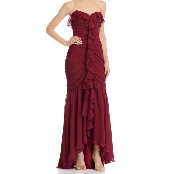 Jill Stuart Burgundy Ruffled Strapless Chiffon Dress Size 6 - Picture 1 of 8